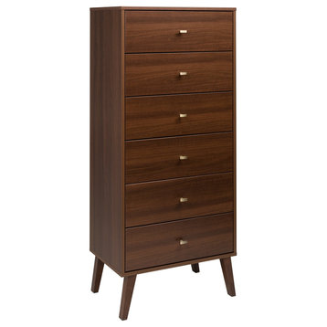 Midcentury Modern Tall Dresser, Splayed Legs & Drawers With Brushed Brass Knobs