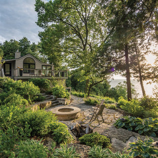 Inspiration for a country backyard partial sun garden in Other with a fire feature and natural stone pavers.