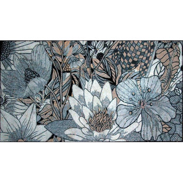 Mosaic Tile Art, Ivory Lotus, 31"x55"