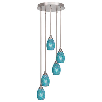 Empire 5-Light Cluster Pendalier, Brushed Nickel/Turquoise Fusion