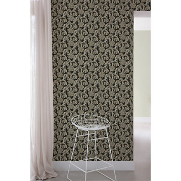 Palm Forest Tropical Textured Wallpaper , Black, Double Roll