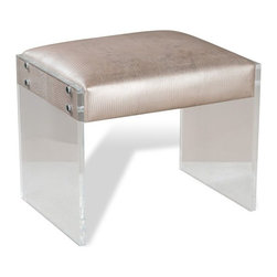 Nori Champagne Leather Ottoman with Acrylic Legs - Footstools And Ottomans