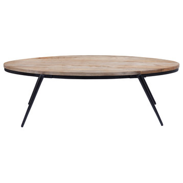 Florence 52-inch Light Mango and Black Solid Wood and Metal Oval Coffee Table