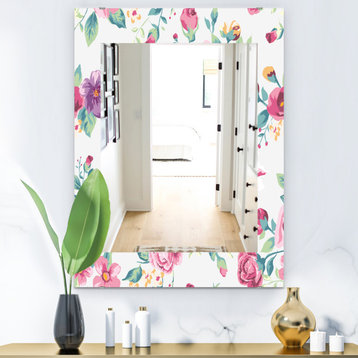 Designart Pink Blossom 31 Traditional Frameless Wall Mirror, 24x32