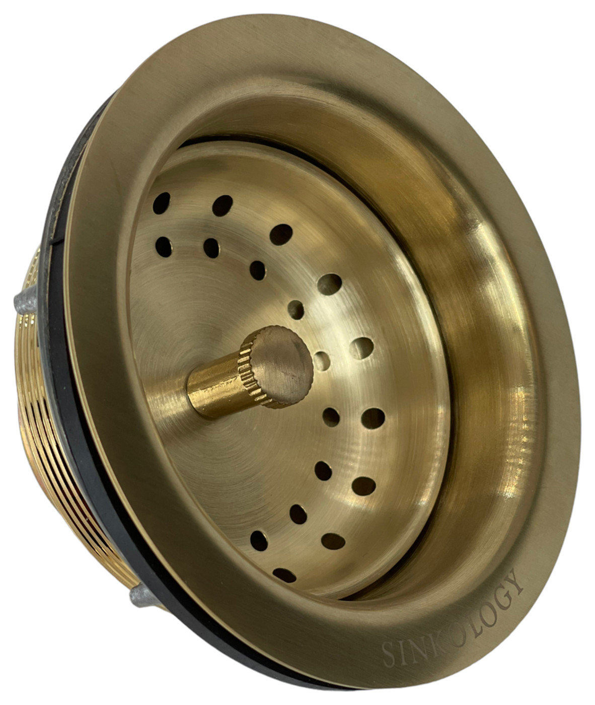 SinkSense Satin Gold 3.5" Basket Strainer Drain with Post Style Basket