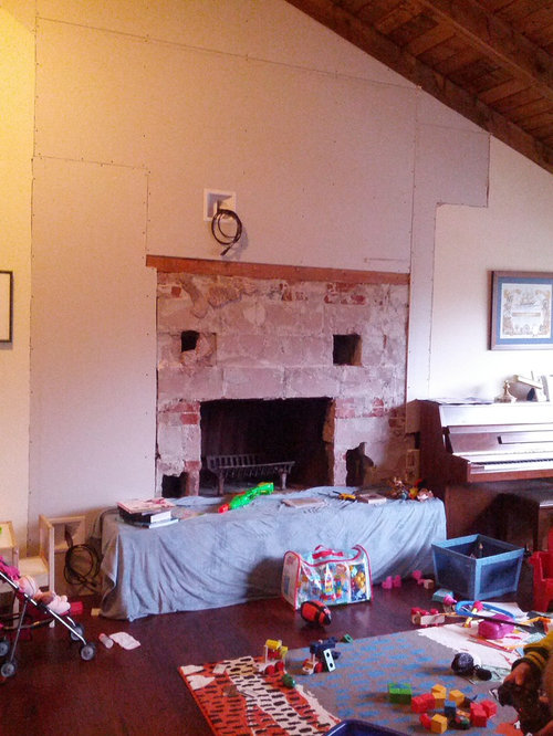 Off center fireplace with centered hearth