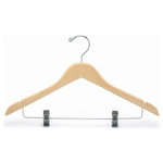 Only Hangers - Flat Wooden Suit Hanger With Clips, Pack of 10 - Our flat wooden suit hangers have a chrome swivel hook and a chrome bar with adjustable, non-staining clips for hanging sets. The shoulders are notched hanging straps. We layer these hangers in a durable clear varnish.
