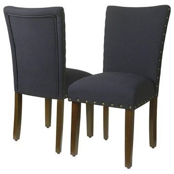 Set of 2 Armless Dining Chair, Cushioned Seat With Nailhead Trim, Deep Navy