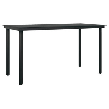 vidaXL Outdoor Dining Table Patio Table with Glass Top Black Steel and Glass