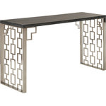 Armen Living - Skyline Console Table - High on luxury, the Skyline Collection is the ultimate in suave sophistication, abundant comfort, and classy metropolitan design. The sofa's chic and high profile design is accentuated further with its winged, button-tufted back while the occasional tables are statement pieces worthy of any eccentric modern loft or elegant contemporary home, artfully combining a laser-cut stainless steel base and open-pore oak top.