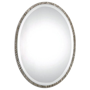 Bowery Hill Contemporary Metal Oval Wall Glass Mirror