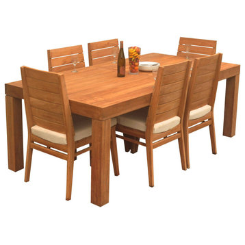 7-Piece Outdoor Teak Dining Set: 86" Rectangle Table, 6 Char Stacking Chairs