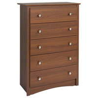 Contemporary Dresser, Laminated Composite Wood, 5-Drawer, Warm Cherry
