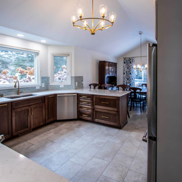 Two Tone Kitchen with Wood Stained and Light Beige Cabinets