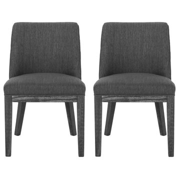 Boise Contemporary Fabric Upholstered Wood Dining Chairs, Set of 2, Charcoal/Weathered Gray