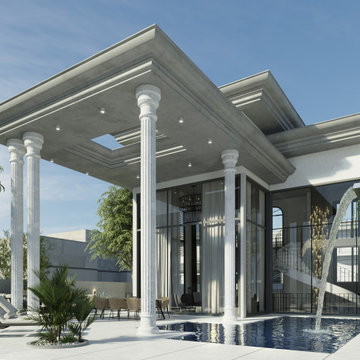 Exterior design, 3D rendering, house with columns