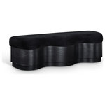 Meridian Furniture - Savoy Upholstered Bench, Black, Velour Fur Fabric, Black Finish - The bold and artistic Savoy black velour fur fabric upholstered bench brings a unique wave-like design to your space. Plush velour fur fabric atop creates a soft, luxurious seating experience, while the sculptural wooden base in a rich black finish adds a playful yet sophisticated touch. Perfect for those seeking to make a statement, it blends form and function, offering comfort and style in one eye-catching piece.
