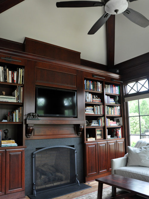 Arbeitszimmer mit Kaminsims aus Stein und Studio Ideen, Design & Bilder