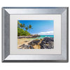 Pierre Leclerc 'Tropical Beach' Matted Framed Art, Silver Frame, White, 14x11
