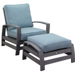 Courtyard Casual - Courtyard Casual Cabo Club Chair and Ottoman 2 Piece Set - Spend countless hours in your outdoor space enjoying our most popular Cabo collection. With clean lines and timeless beauty this outdoor furniture rises to the top on the comfort scale. Made with extra wide aluminum which has been hand brushed for a weathered wood grain look and is low maintenance. Cushions are made of Sunbrella brand high performance fabric and filled with densified foam and a vertical fiber for outstanding comfort. The Cabo collection offers both seating and dining and several pieces to outfit your outdoor space. Easy to assemble and 1 Year Limited Manufacturer Warranty