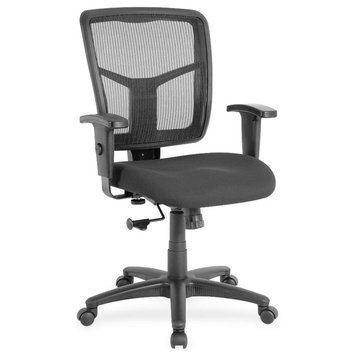 Lorell Managerial Mesh Mid-Back Chair, Fabric Black Seat, Black Back
