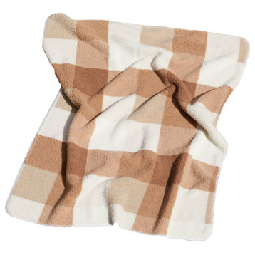 Sherpa Faux Throws 50"X60" Navajo Print Grey, Taupe Plaid Combo