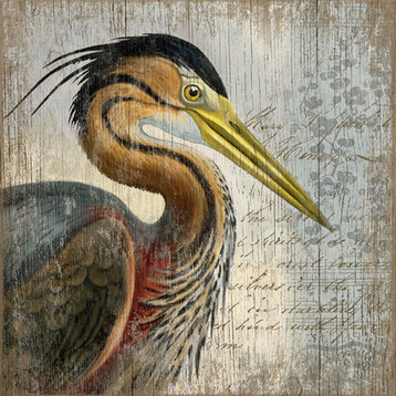 Suzanne Nicoll Red Heron Distressed Wood Panel Sign