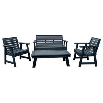 4' Weatherly Bench, Chairs, Conversation Table, 4-Piece Set, Federal Blue