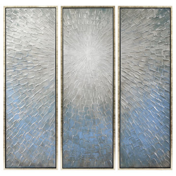 Silver Ice Textured Metallic Hand Painted Abstract Wall Art Set of 3