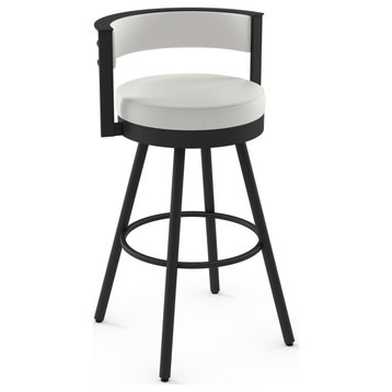 Amisco Eller Swivel Counter and Bar Stool, Off White Faux Leather / Black Metal, Counter Height