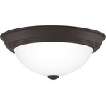 Quoizel - Quoizel Erwin 2 Light Flush Mount, Old Bronze - Complement any room or home d"cor with the classic look of the Erwin. This transitional flush mount collection comes in your choice of brushed nickel, matte black, old bronze, or white lustre finish. The opal etched glass is paired with a solid trim and matching finial to create a uniform and simplistic look.