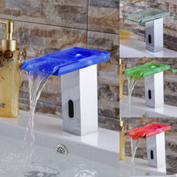 New Arrival Automatic LED Color Changing Bathroom Glass Spout Sink Faucet T0350 - Bathroom Sink Faucets