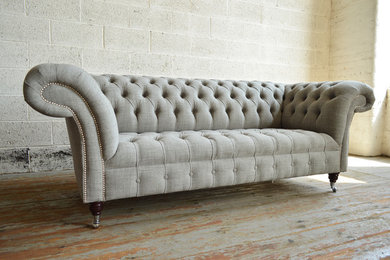 3 Seater Handmade Bespoke Light Grey Wool Chesterfield Sofa