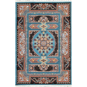 Traditional Animal Print Hereke Oriental Turkish Area Rug, Blue, 7'0"X5'4"