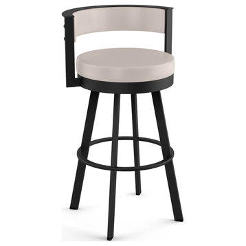 Amisco Browser Swivel Counter and Bar Stool, Cream Faux Leather / Black Metal, Bar Height