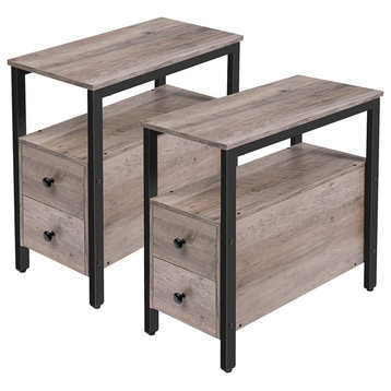 Narrow End Table, Set of 2 with 2 Drawer and Open Shelf