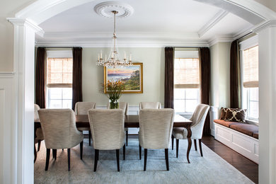 Photo of a traditional separate dining room in DC Metro with beige walls and dark hardwood floors.