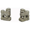 Chinese Antique Hand Carving Marble Fen Shui Foo Dogs, 2-Piece Set