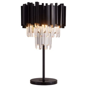 Grandson | Art-Deco Dimmable Black Crystal Table Lamp , Clear