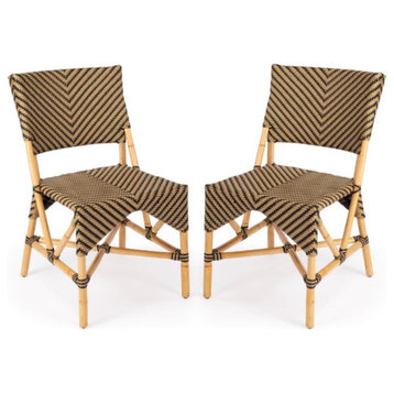 Home Square Traditional Rattan Dining Chair in Brown - Set of 2