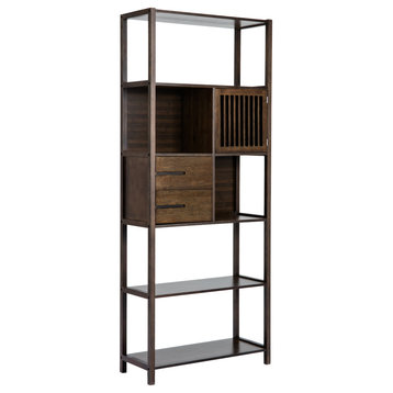 Selma Bamboo Bookcase, Cappuccino, Right Facing Cabinet