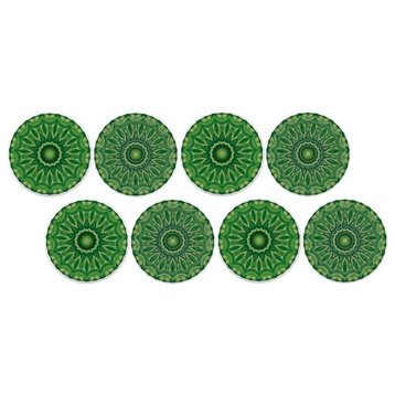 Green Mandala Ceramic Cabinet Drawer Knobs, Set of 8