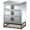 Laken Glam and Luxe Mirrored and Antique Bronze Finished 3-Drawer Nightstand