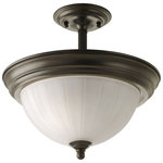 Progress - Progress P3876-20 Melon - Two Light Semi-Flush Mount - Two-light semi-flush mount with dome shaped etched glass, solid trim and decorative knobs. Center lock-up with matching finial. Shade Included: TRUE Warranty: 1 Year Warranty* Number of Bulbs: 2*Wattage: 100W* BulbType: Medium Base* Bulb Included: No