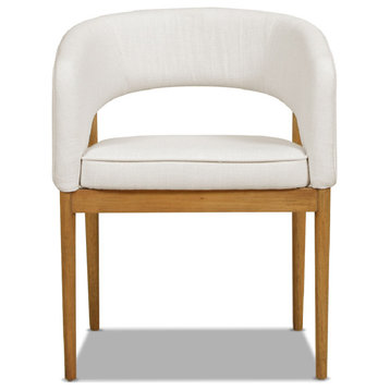 Mirah Modern Open Barrel Dining Chair, Eggshell White Linen