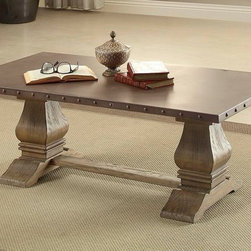 HOMELEGANCE 5428-30 RUSTIC OAK WOOD COFFEE COCKTAIL TABLE ZINC TOPS - Coffee Tables