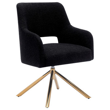 Genevieve Mid-Century Modern Wide Boucle Swivel Accent Arm Chair, Black