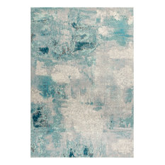 Contemporary POP Modern Abstract Vintage Cream/Blue 6' Round Area Rug