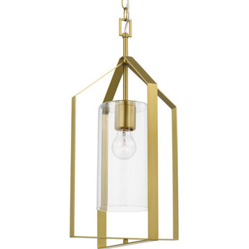 Vertex Collection One-Light Brushed Gold  Clear Glass Contemporary Foyer Light