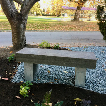 Stone viewing bench looking towards the park